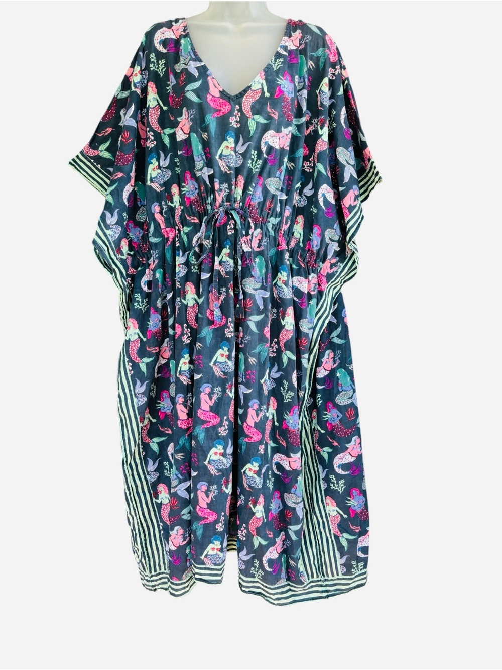 Print Fresh Mythical Mermaids Let’s Cruise Caftan Coastal Beach Organic Cotton - Picture 9 of 16